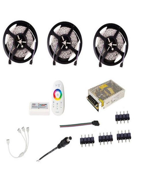 15m 20m rgb rgbw led luz de tira flexível 5050 3528 smd fita corda 12v 18a rf toque controle remoto fonte alimentação dc masculino 8107324