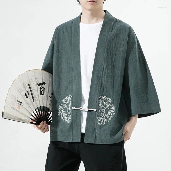 Etnik giyim Çin tarzı hırka geleneksel düğme kimono gündelik retro pamuk keten ceket Japon samuray kostümleri haori yukata