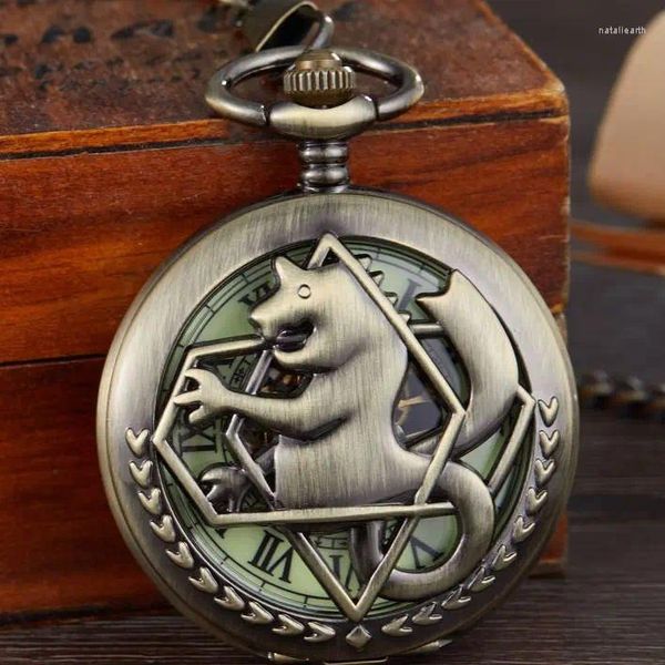 Orologi da tasca Orologio Fullmetal Alchemist in tono retrò Uomo Donna Cosplay Edward Elric Orologio Fob Collana a catena meccanica