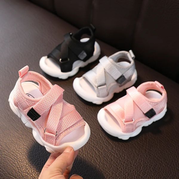 Sandálias de verão para crianças pequenas, sapatos de bebê menina, cor sólida, tecido respirável, tênis para meninos, sandálias esportivas infantis