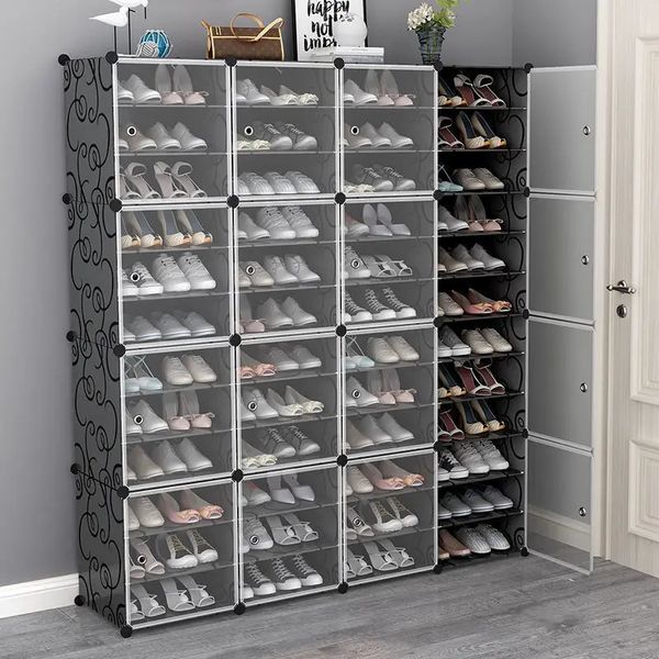 Rack de sapatos americano, grande capacidade, armazenamento de inicialização, 12 cubos, organzie modular, plástico diy, 6 camadas, 24-96 pares de torre de sapatos, cabine 240223