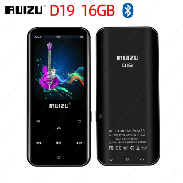 Player RUIZU D19 Bluetooth MP3 Player 16GB Áudio portátil Walkman Digital Lossless MP3 Music Player com gravação FM EBook Pedômetro