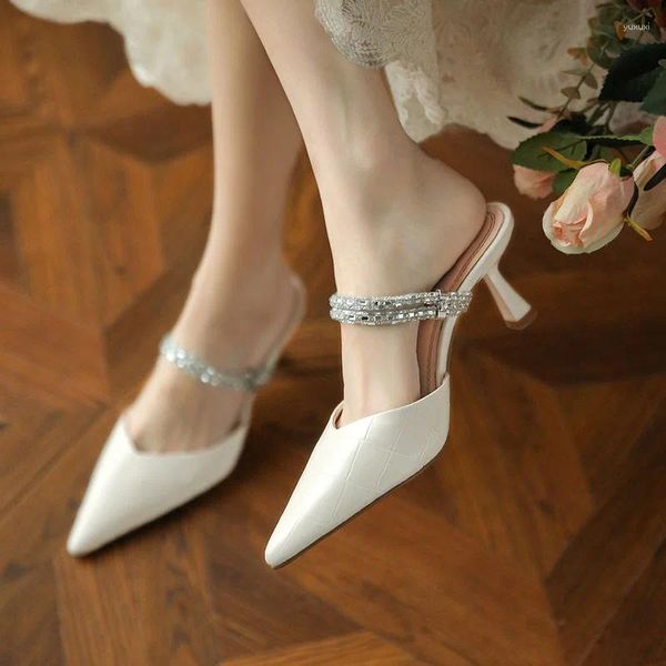 Pantofole a punta Pantofola da donna Sandalo con tacco gattino Scarpe eleganti traspiranti