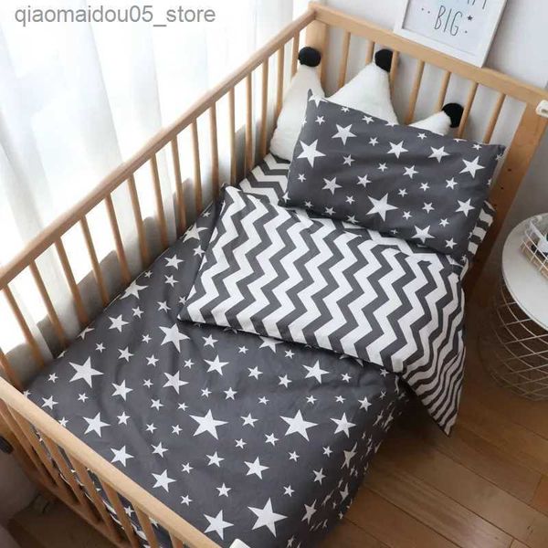 Комплекты постельного белья из 3 предметов для кроватки, подходящие для новорожденных, постельное белье для кроватки с узором звезды, подходящее для мальчиков из чистого хлопка, пододеяльник, наволочка для кроватки Q240228