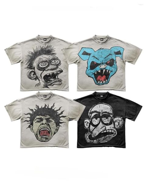 Camiseta masculina streetwear t-shirt y2k harajuku retro graffiti plus size algodão gótico clássico casual diário verão em torno do pescoço camisa