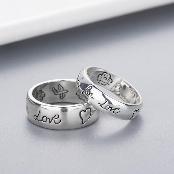 Bandring Frauen Mädchen Blumen-Vogel-Muster-Ring mit Stempel Blind für Liebesbrief Männer Ring Geschenk für Liebespaar Schmuck w2942300