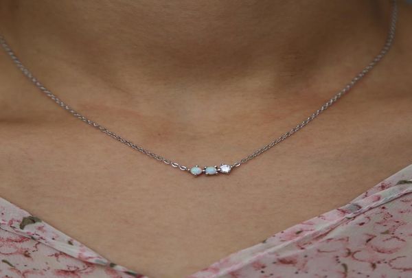 Zarte trendige Paar Opale gepflasterte CZ-Choker-Halsketten 925 echtes Silber Kragen-Halsketten-Anhänger Frauen kurze Chockers-Kragen4851111