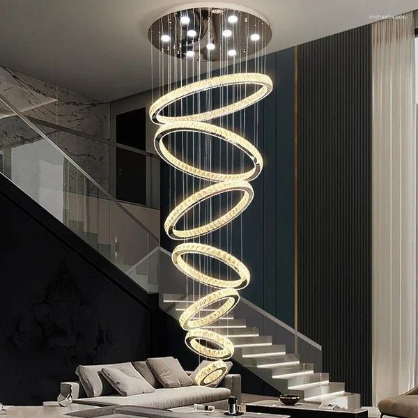 Pendelleuchten Kronleuchter Beleuchtung Kristall Villa Gebäude Treppe lang für El Lobby Moderne LED-Ring-Kronleuchter Pendelleuchten