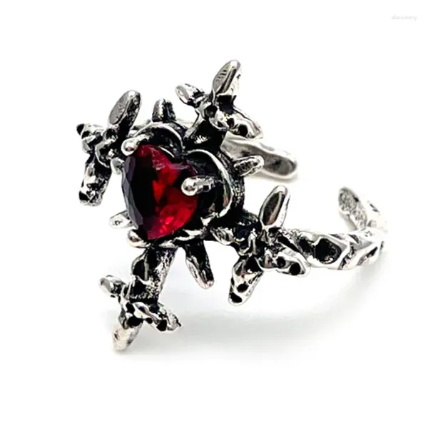 Cluster Anéis Kpop Irregular Red Gemstone Anel Estético Menina Oca Pedra Mulheres Cruz Coração Vintage Jóias Presentes