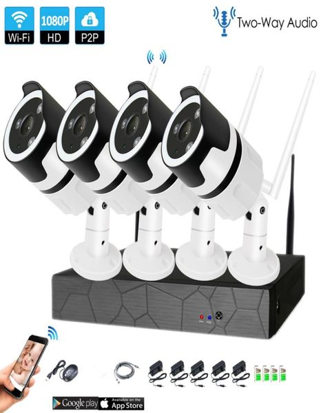 4ch câmera de áudio em dois sentidos 1080p hd sem fio nvr kit p2p 1080p ir visão noturna segurança 20mp câmera ip sem fio cctv system6761522