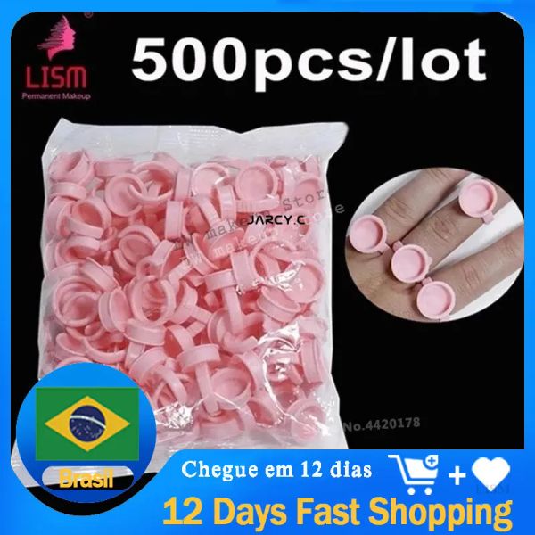 Blade 500pcs Pembe Tek Kullanımlık Anel Batok Mikrobladlı Dövme Mürekkep Halka Kapağı Pigment Bardakları Tutkal Konteyner Tutucu Grefting Kirpik Ortamı