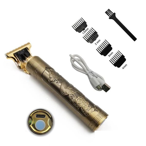 Aparador de cabelo profissional recarregável Dragon Phoenix Buddha Head Outliner Trimmer R Blade Haircut Set Cordless T9 Hair Clipper Drop D Dhzew