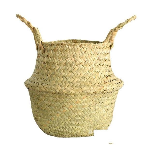 Fioriere Vasi Cesto fatto a mano in bambù Fioriera pieghevole Multifunzionale Lavanderia Stwork Vimini Rattan Seagrass Vaso da fiori da giardino Drop De Dhych