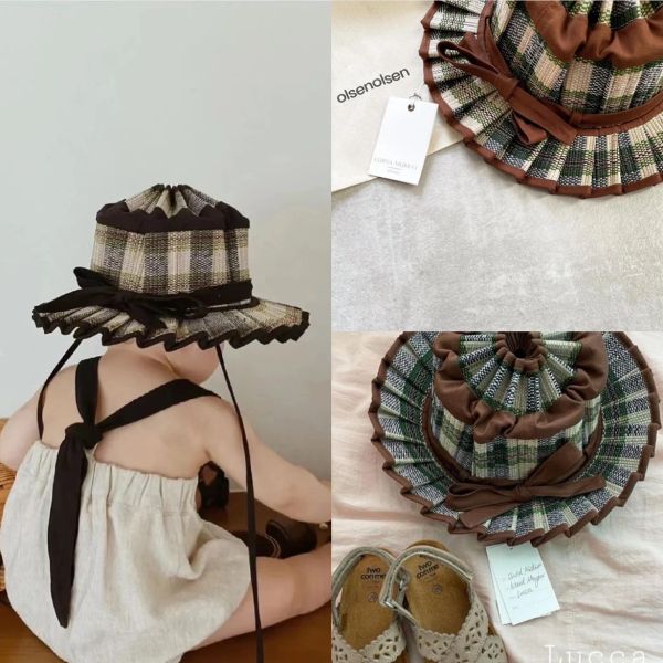 Conjuntos de chapéus de verão para crianças, nova marca Lorna, adereços para fotografia, recém-nascidos, meninas, meninos, acessórios, bonés de palha xadrez, roupa de praia, gorro 08y