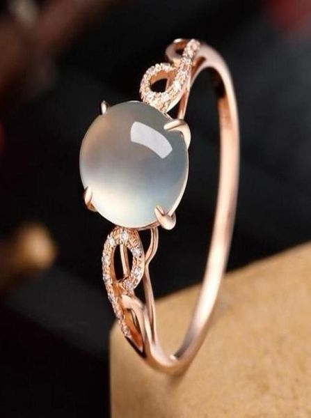 Anéis de Cluster Estilo Chinês Myanmar 18k Rose Gold Incrustado Alta Espécie Ovo Face Jade S Anel de Prata Esterlina Women39s JewelryClus9508265