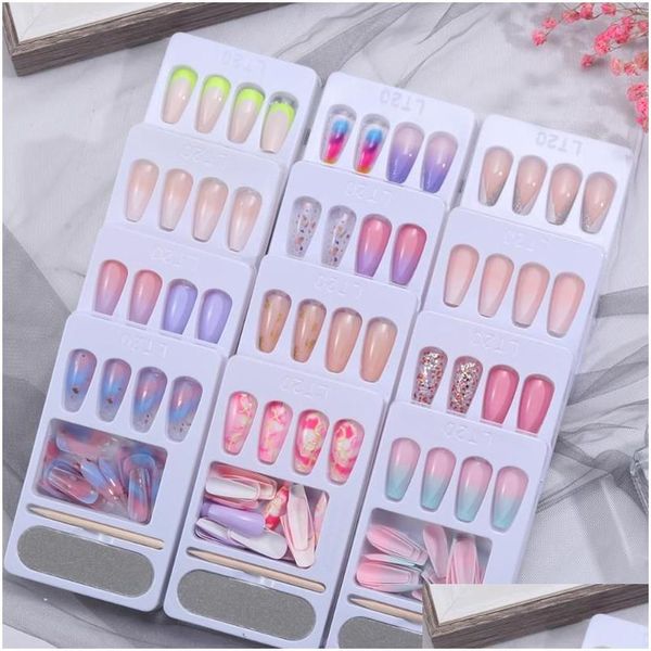 Falsche Nägel 24 Teile/satz Lange Sarg Gefälschte Nägel Europäischen Regenbogen Ballerina DIY FL Nail art Techniken Colorf Schönheit Drop Lieferung dhnx4