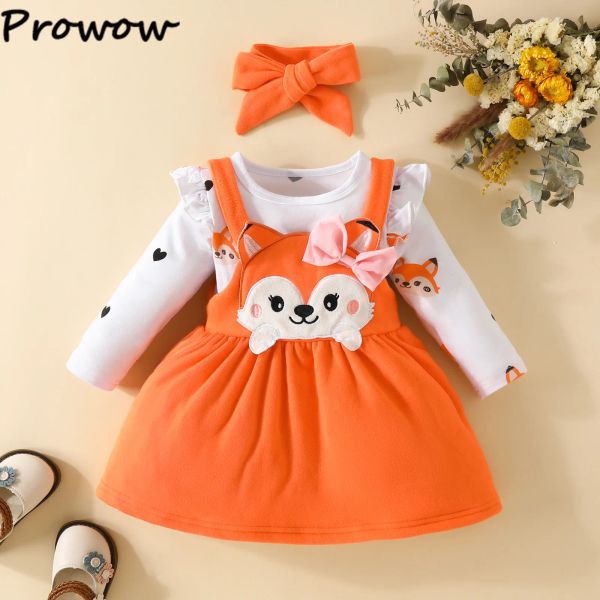 Abiti Prowow 018m Cute Fox Abiti per bambini per ragazze Pagliaccetto a maniche lunghe + abito con bretella Inverno Neonato Vestiti per ragazze Set Abiti per bambini