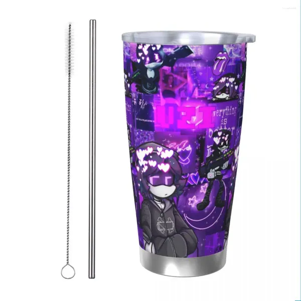 Tumblers Murder Drones Collage Tumbler Vácuo Isolado Anime Copo Térmico com Tampa Palha Viagem Ao Ar Livre Caneca Garrafa de Água 20oz