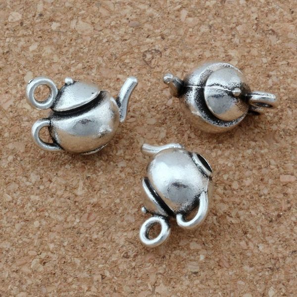 100 pezzi argento antico in lega di zinco 3D teiera pendenti con ciondoli per creazione di gioielli risultati della collana del braccialetto 17 5x13mm295G