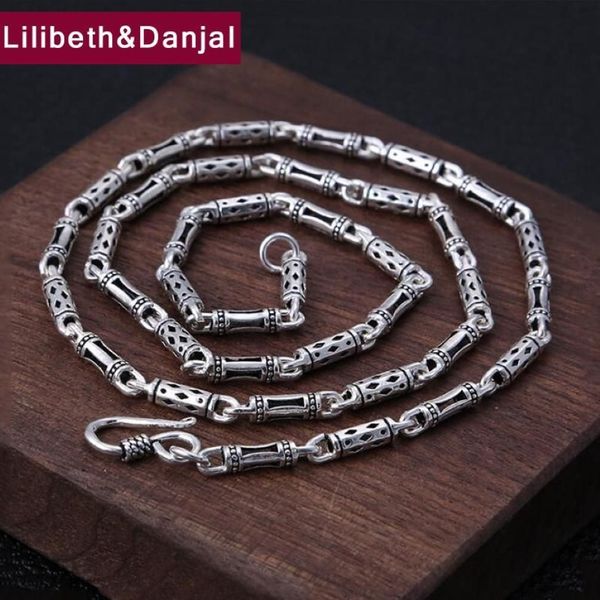 4 mm dicke Halskette, lang, 100 % 925er Sterlingsilber, für Herren und Damen, durchbrochene Bambuskette, Freund-Halskette, Anhänger, Schmuck, 2020, N010238T