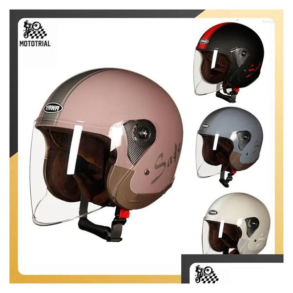 Capacetes de motocicleta Scooter Capacete Masculino e Feminino Meio Veículo Equitação Adt Segurança Casco de Inverno Quente Entrega Mobiles Motorcyc Dhxzu