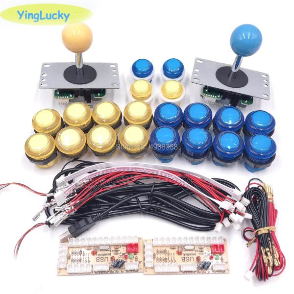 Joysticks yinglucky sanwa kit diy 2 jogadores diy arcade joystick jogos kits com 20 botões de arcade led para kit codificador usb arcade