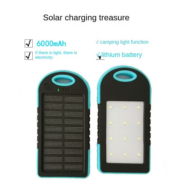 Power bank solare portatile da 6000mAh con batteria esterna per luci da campeggio, adatto a tutti i telefoni cellulari