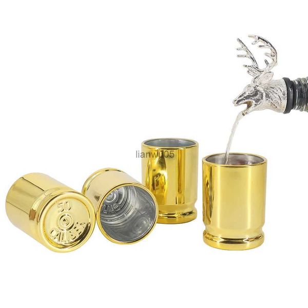 Canecas 2 ou 4 Pçs / Conjunto 50 Calibre Plástico Dourado Brilhante Superfície BulletBeber Copo Tiro Vidro Opaco Caneca Copo de Vinho Novidade GiftL2402