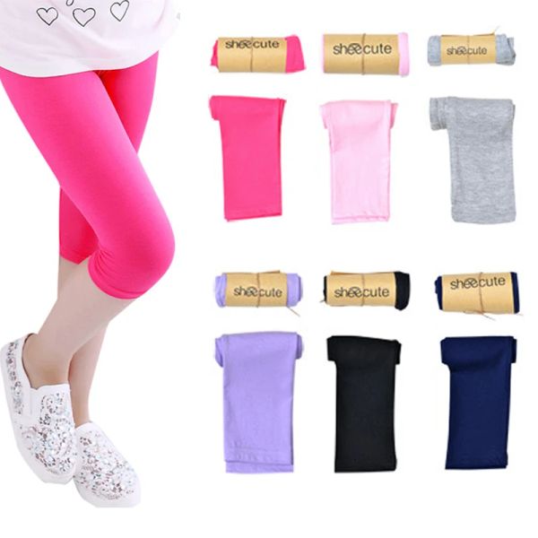 Conjuntos de 6 pacotes de leggings para meninas na altura do joelho crianças calças justas de verão cor sólida básico clássico estiramento capris para uso escolar