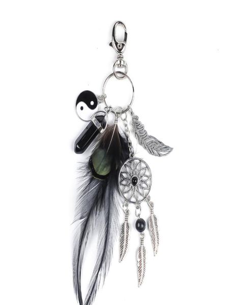 Männer Schlüsselanhänger Schwarz Mode Natürlichen Opal Stein Dreamcatcher Auto Tasche Handtasche Schlüsselring für Frauen Schmuck Keychain7820194