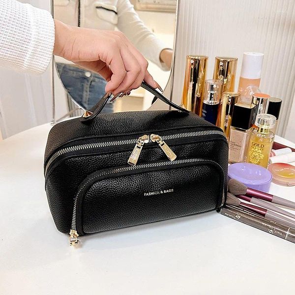 Sacos cosméticos FUGEER Maquiagem Bolsa Armazenamento Pu Couro Elegante para Mulheres À Prova D 'Água Portátil Net Red Travel Higiene Organizador