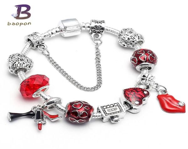 Rotes, glänzendes Debüt-Charm-Armband für Frauen mit Lippen-Anhänger, Murano-Glasperlen-Armband, beliebt in Russland, Brasilien5009456