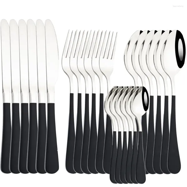 Set di stoviglie AJOYOUS 24 pezzi Set di posate nero argento occidentale coltello forchetta cucchiaio posate argenteria da cucina in acciaio inossidabile