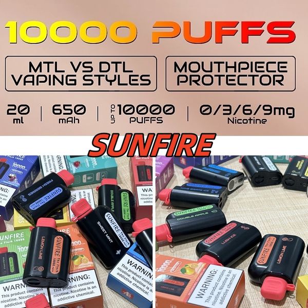 США США Sunfire Electric Vape Фабрика Оптовая цена Vape Pod Pen Электронная сигарета Подарочная коробка 10000 Слоек Предварительно заполненные Desechables Tornado Box Vape Картридж 20 мл 12000 СЛОЙКОВ