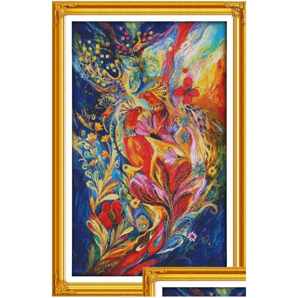 Ferramentas de artesanato Colorf Peacocks Animal Home Decor Pintura Handmade Cross Stitch Bordado Needlework Conjuntos Contados Impressão em Canvas DMC DHMUE