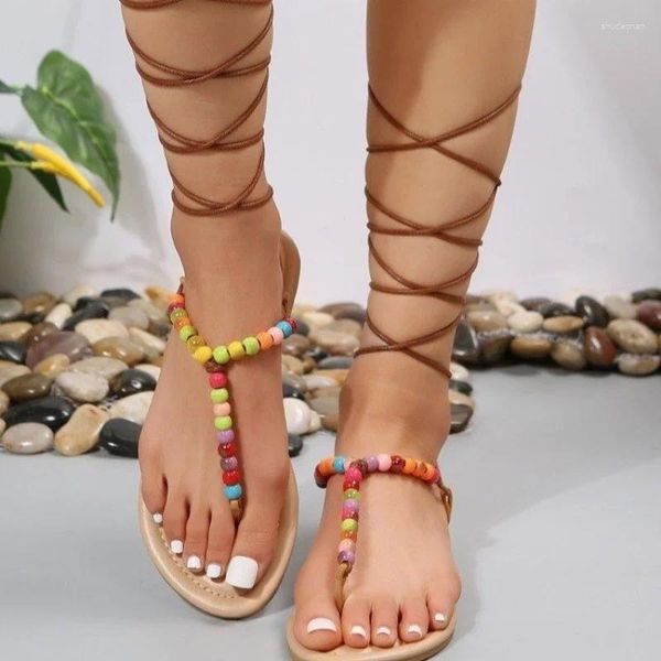 Sandali Plus Size 43 Scarpe estive da donna con cinturino in rilievo e punta piatta per scarpe romane da spiaggia casual alla moda