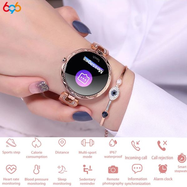 Pulseiras Mulher Smart Watch Bracelet Girl Freqüência cardíaca Pressão sanguínea Detecção de qualidade do sono IP67 Moda à prova d'água Smartwatch