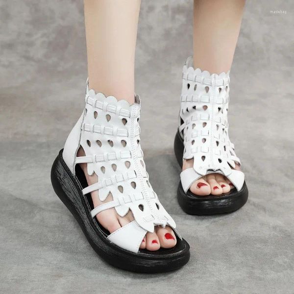 Sandalen Birkuir Echtes Leder Wedges Weave für Frauen Luxus Back Zip Sommer Hollow Out Casual Handmade Damen