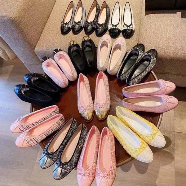 Designer Schwarz Paris Ballerinas Schuhe CCity Frauen Frühling Gesteppte Echtes Leder Kleid schuhe Luxus Runde Kappe Damen Heels