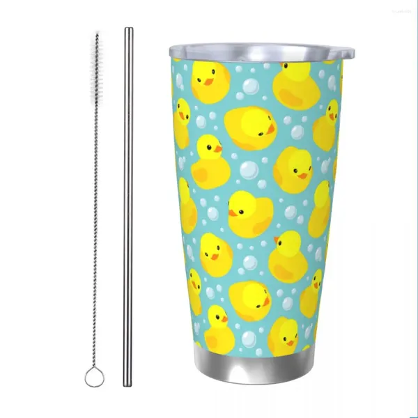 Bicchieri Carino Giallo Anatra Bolle Bicchiere Sottovuoto Animale Termico Tazza Tazza Esterna In Acciaio Inox A Prova di Fuoriuscite 20 once