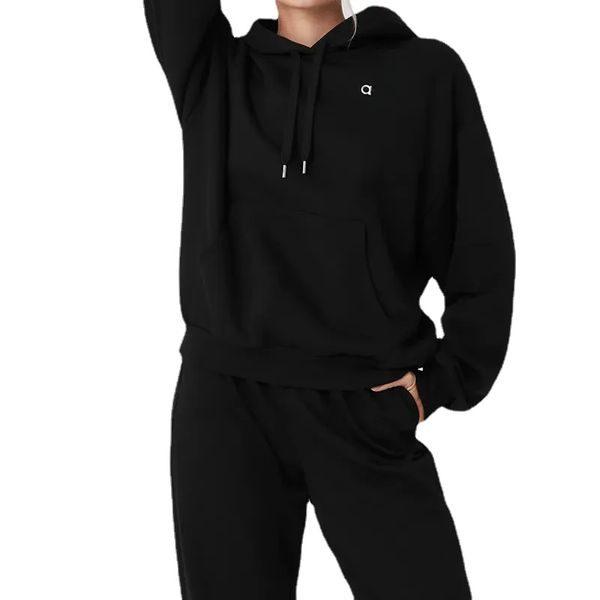 Hot AL Yoga Felpe Double Take Maglione con cappuccio City Sweat Pullover Felpe con cappuccio Uomo e donna Warm Loose Jogger Sportswear Giacca casual Argento Logo 3D sul petto