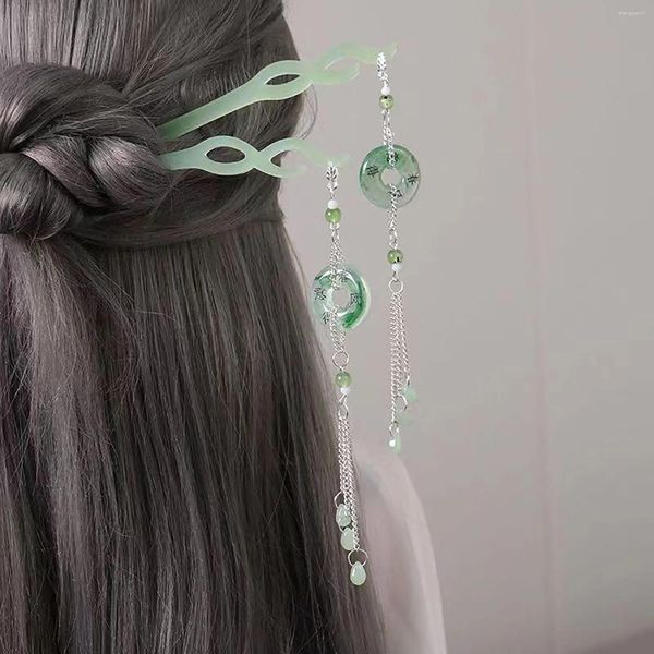 Grampos de cabelo vintage borla vara jade franja hairpin pauzinho para mulheres chinês hanfu acessórios retro custome bun jóias