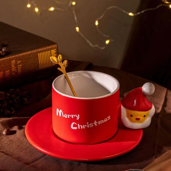 Canecas Santa Claus Caneca Cerâmica Xícara de Café Nórdico Desenhos Animados Natal Lidar com Água Menina Bonito