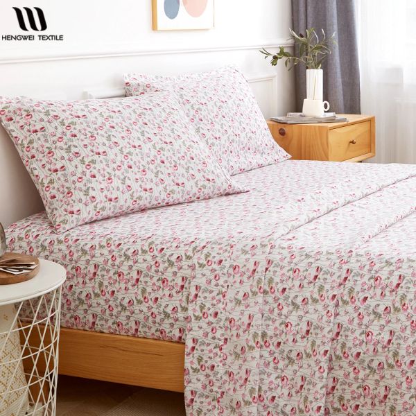 Conjunto de lençóis hengwei, lençol plano, fronha, 4 peças, estampa floral, capas de colchão para cama, 150 conjuntos de roupa de cama