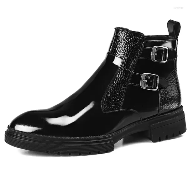 Botas punk masculinas tornozelo marca plataforma preta motocicleta moda fivela cinta inverno trabalhando para homens botas para hombre