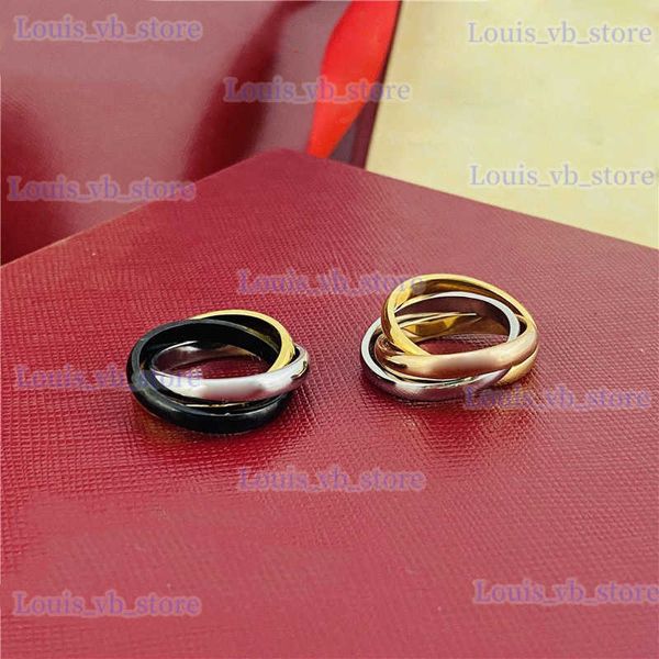 Anéis de banda Trinity Anel de noivado anel de aço inoxidável jóias preto rosa ouro prata anéis para homens mulheres anéis de casamento presente do dia dos namorados 5-11 tamanho T240228