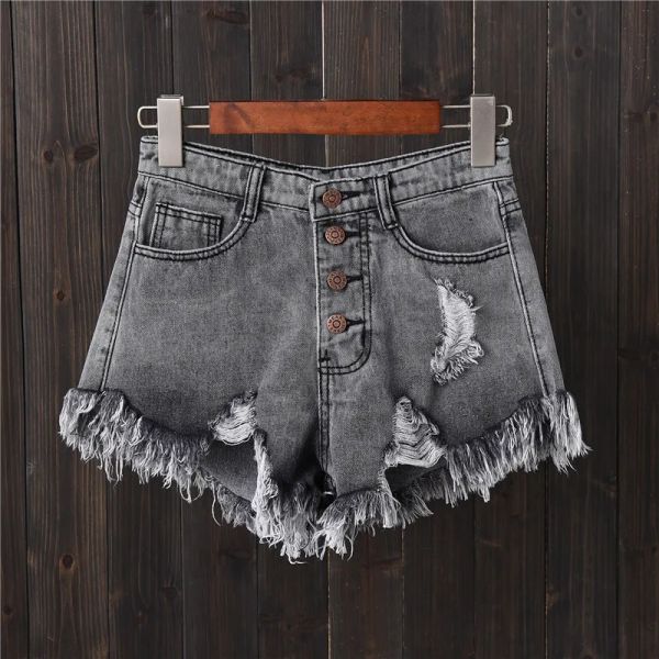 Shorts Vintage Ripped Hole Fringe 5 Farben Denim Shorts Frauen lässig Koreanische Jeans Shorts 2022 Sommer Mädchen Hot Shorts