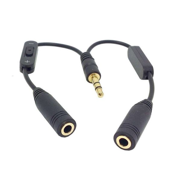 Splitter per cuffie con presa jack per comunicazioni con controllo del volume separato, sdoppiatore a Y per cavo audio stereo, jack da 3,5 mm da maschio a 2 porte