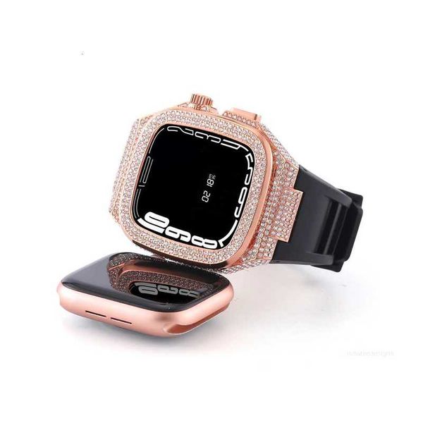 Designer Luxus Full Sky Nietenstahlgehäuse mit Diamanteinsatz AP Frame Cases Mod Kit Straps Silikon Schutzhülle Band Strap Cover für Apple Watch Series 4 5 6 7 8 44