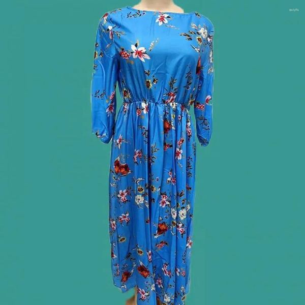 Vestidos casuais macio primavera vestido floral longo elegante impressão maxi para mulheres a linha grande balanço cintura alta noite com metade